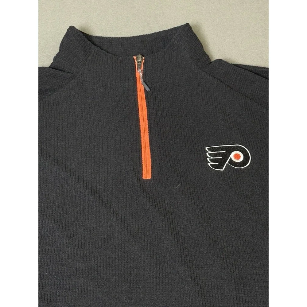 Philadelphia Flyers Sweater Mens Medium Black 1/4 Zip Long Sleeve Pullover Adult